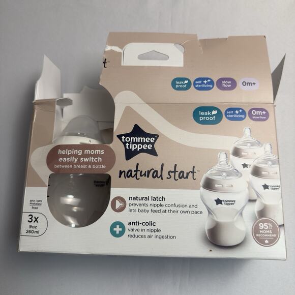 Tommee Tippee Natural Start 9 oz 260 ml Baby Bottles Slow Flow 3 Pack 0m + - Picture 1 of 7